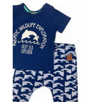 0-3M Navy Blue & White Dolphin T Shirt & Leggings - Keedo