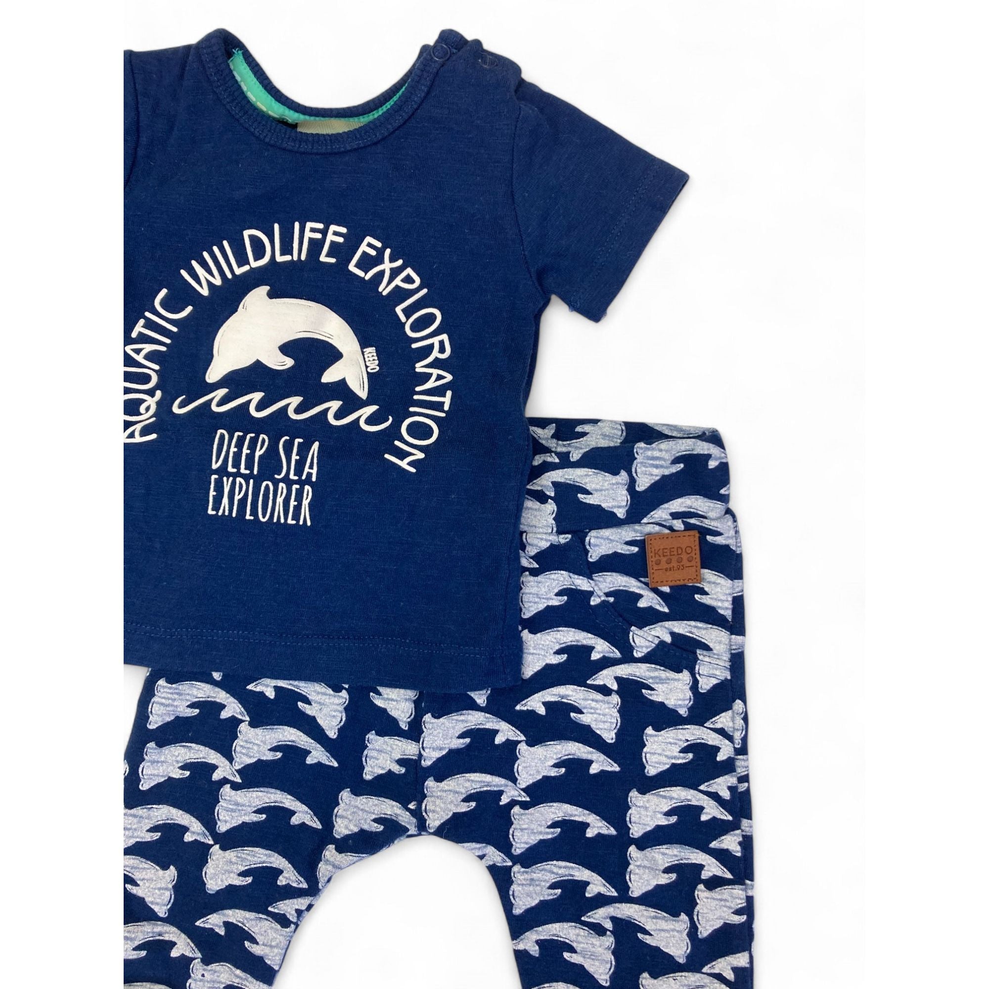 0-3M Navy Blue & White Dolphin T Shirt & Leggings - Keedo
