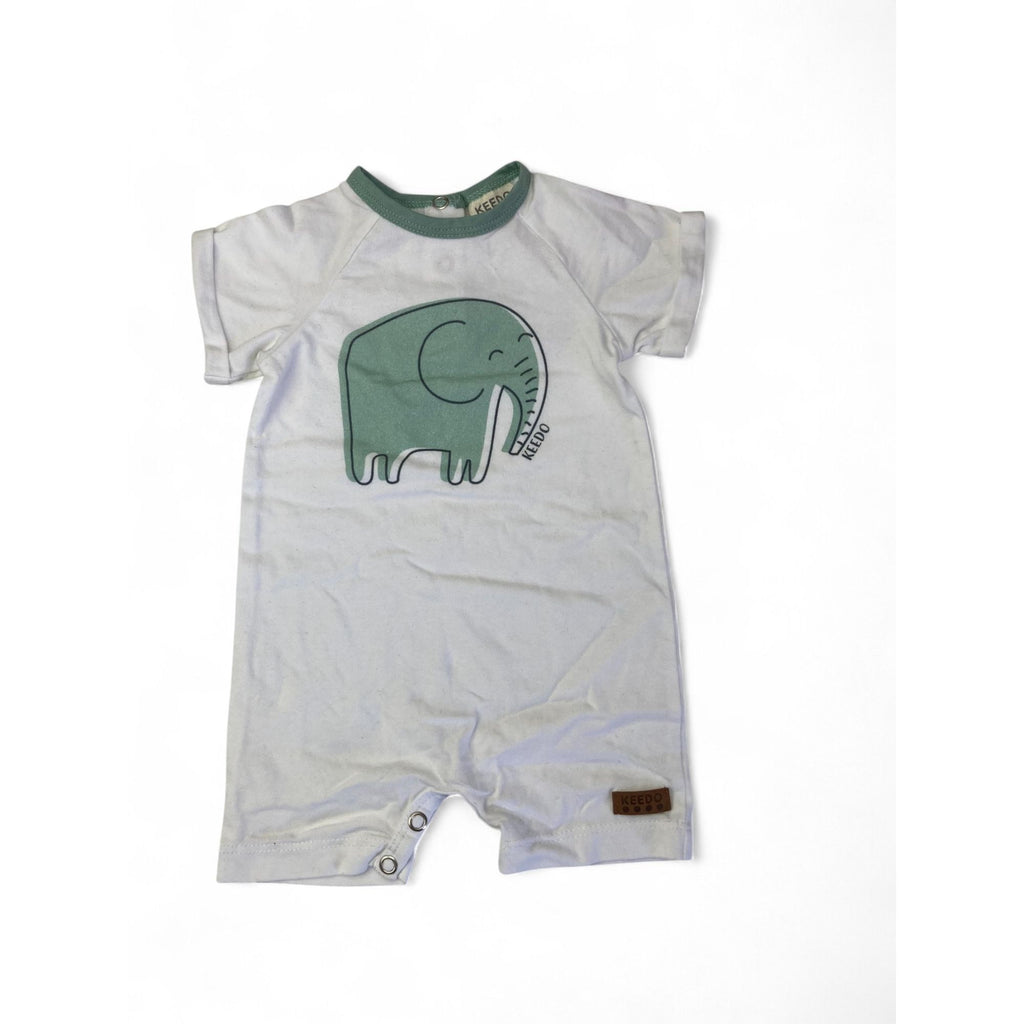 3-6M White & Teal Elephant Romper - Keedo