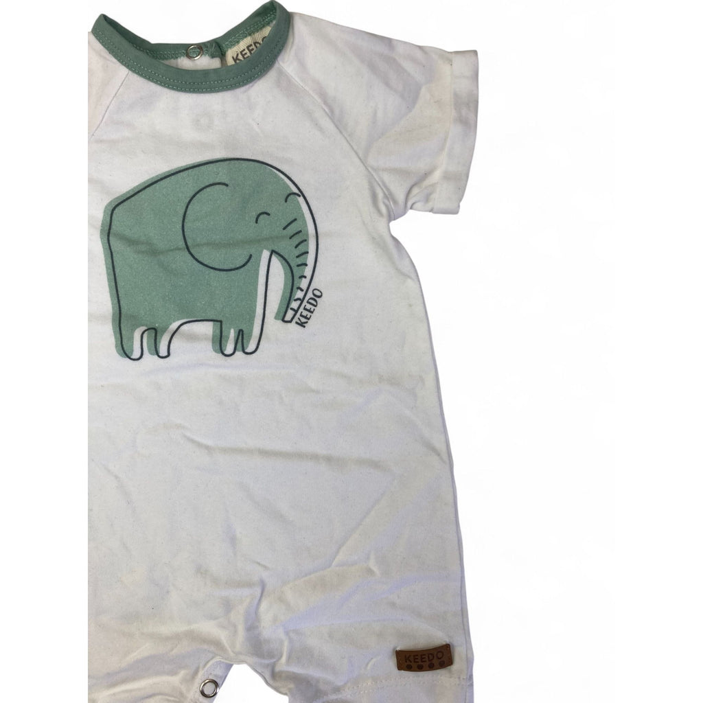 3-6M White & Teal Elephant Romper - Keedo