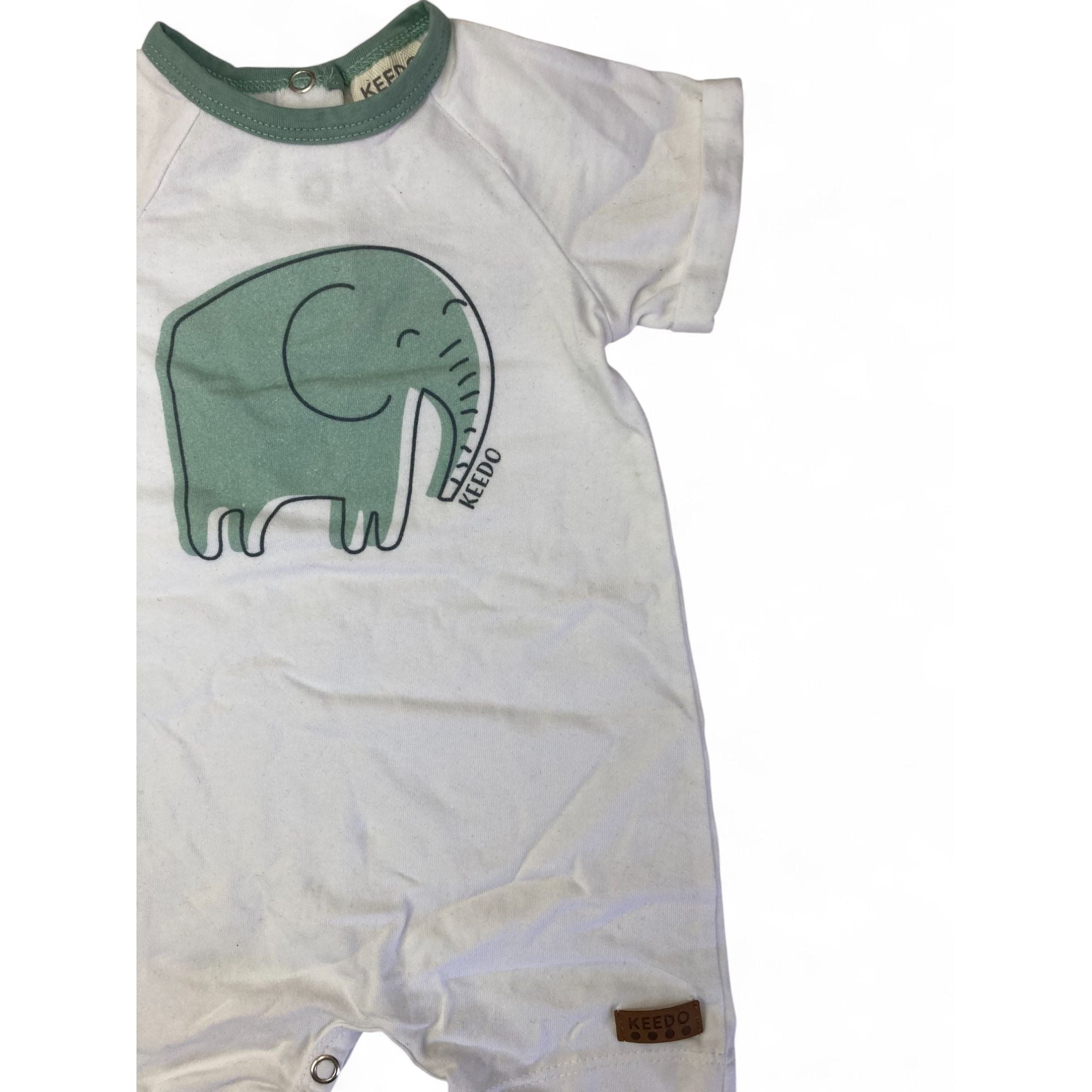 3-6M White & Teal Elephant Romper - Keedo