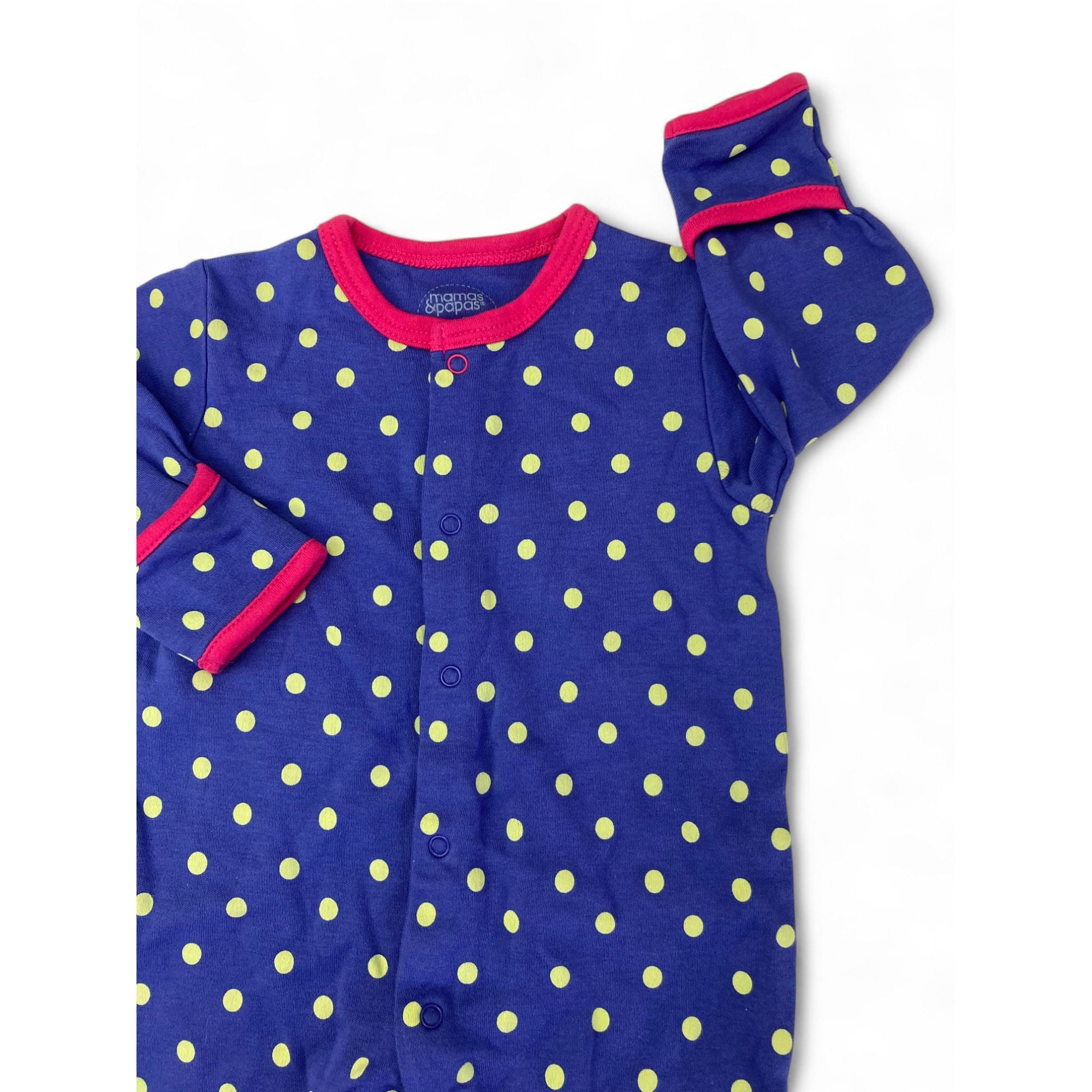 Newborn Blue & Yellow Dotted Snap Onesie - Mamas & Papas