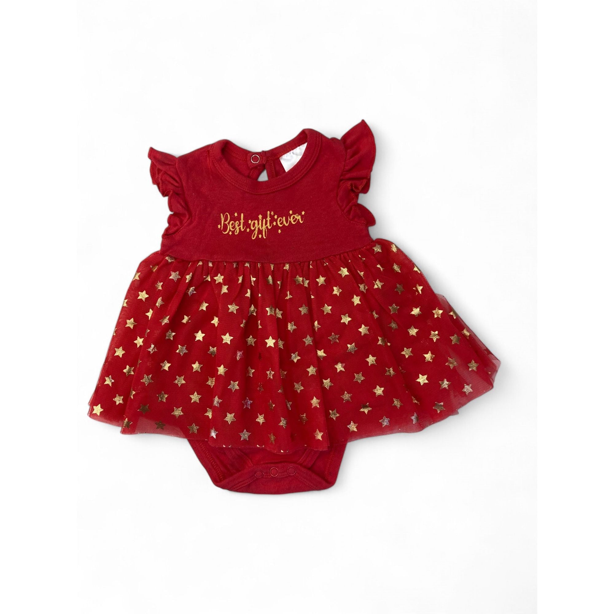 3-6M Red & Gold Tulle Christmas Romper - Cuddlesome