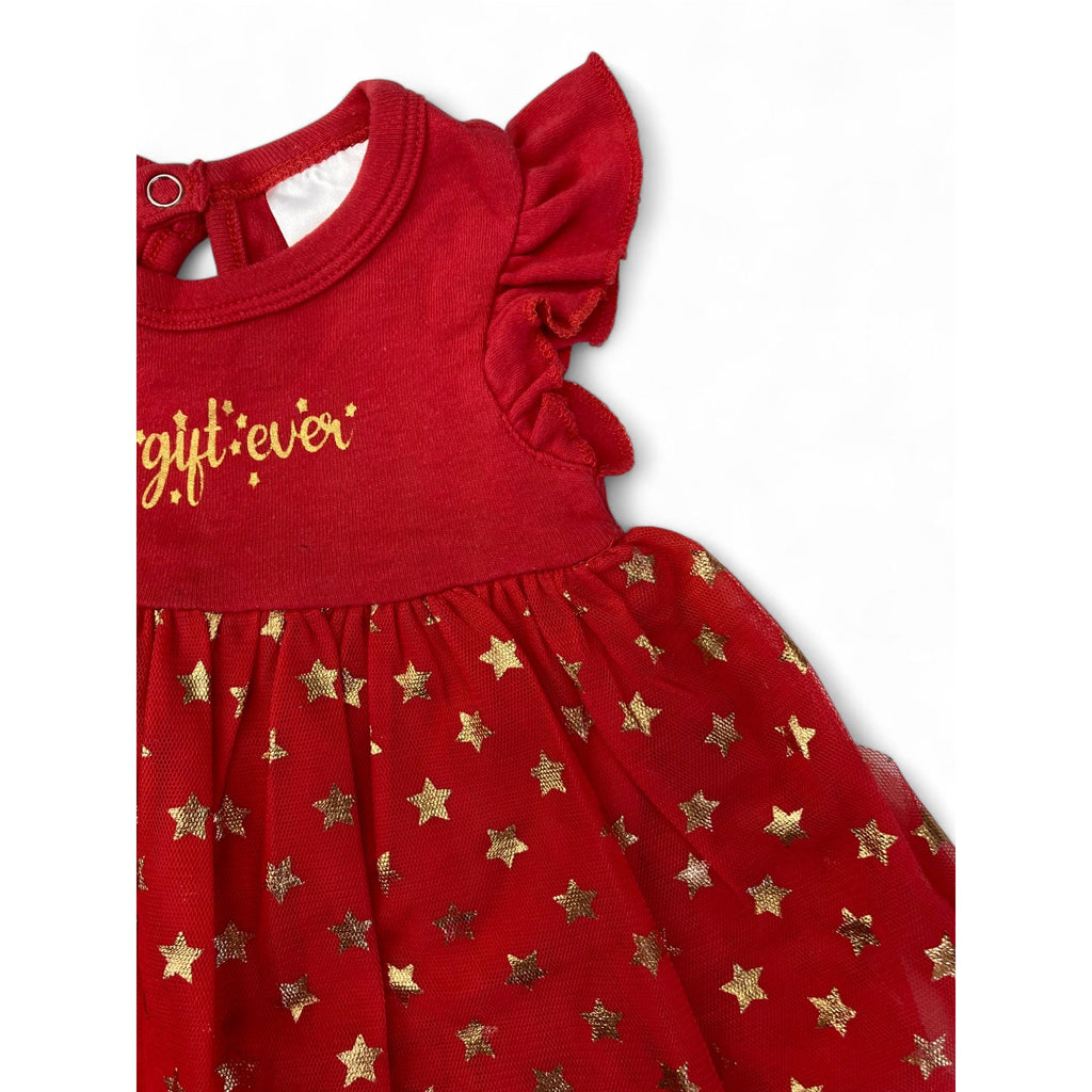 3-6M Red & Gold Tulle Christmas Romper - Cuddlesome