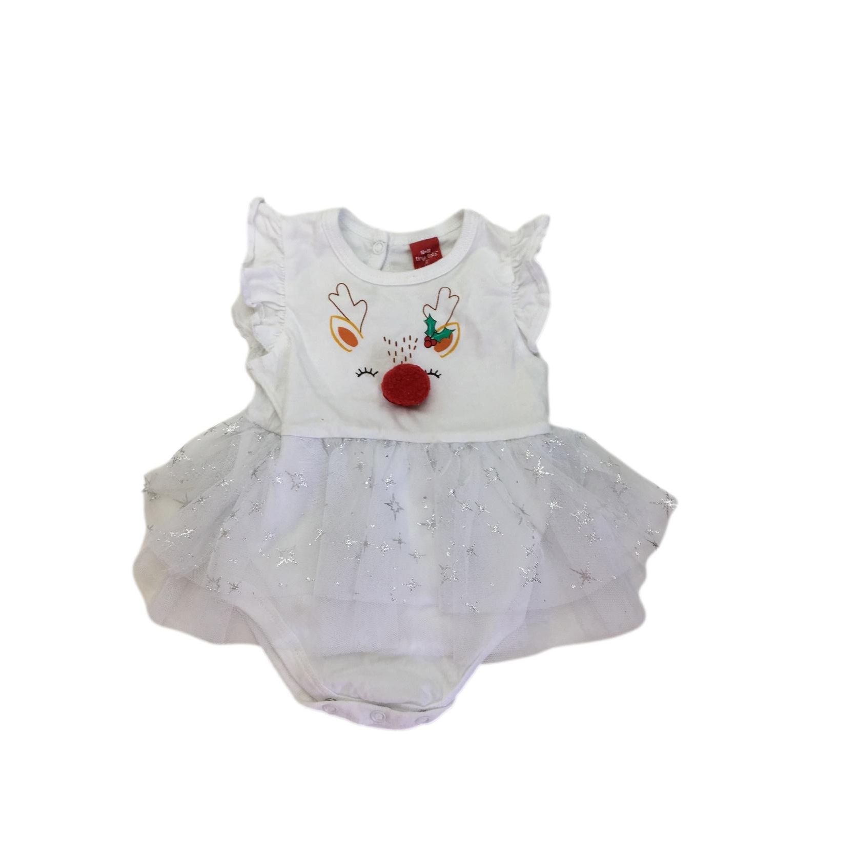 0-3M White Tulle Christmas Bodysuit - Tiny Tots