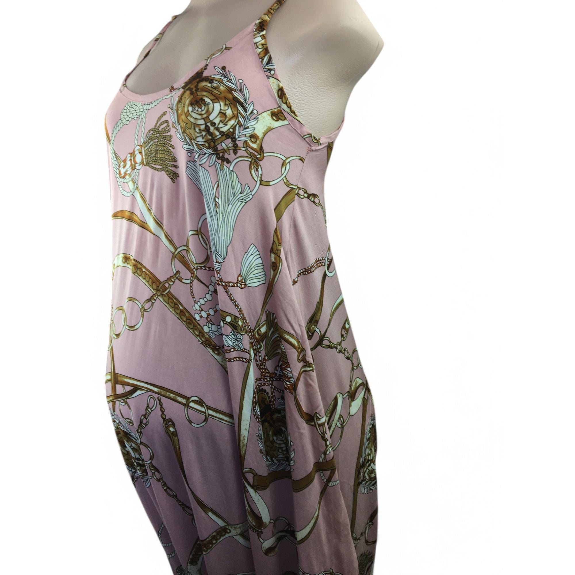 Small - Light Pink Chain Print Rayon Maternity Jumpsuit - Baby Couture