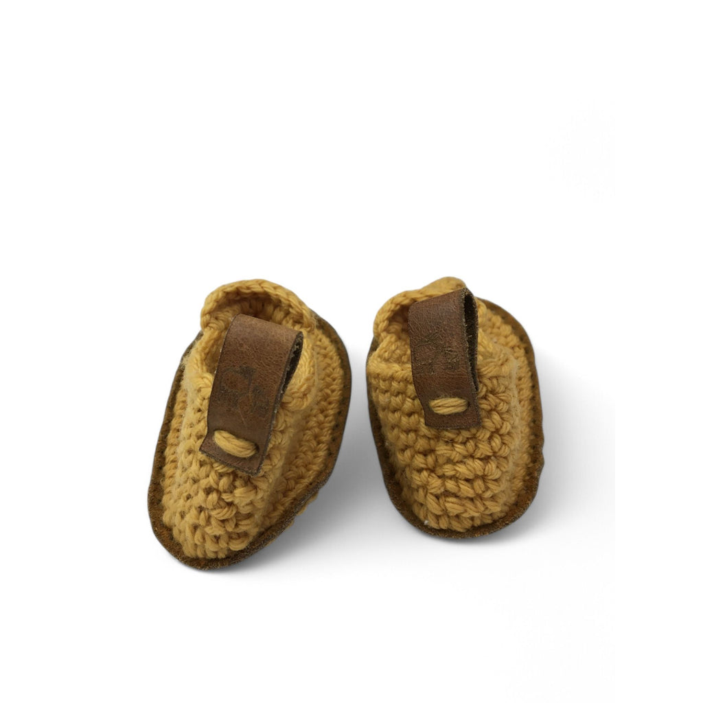 0-3M Yellow & Tan Crochet Leather Slippers - Karoo Felt