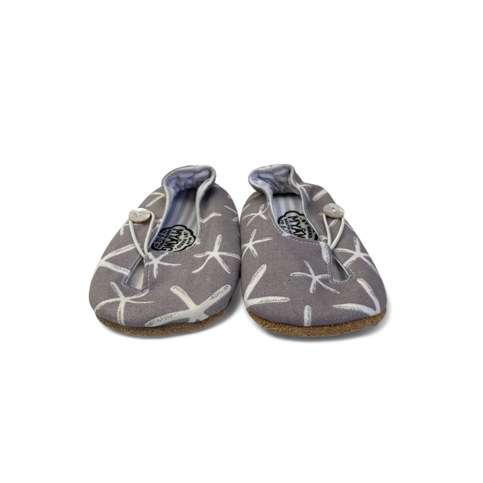 6-12M Grey & White Starfish Fabric Soft Soles Shoes - Myang