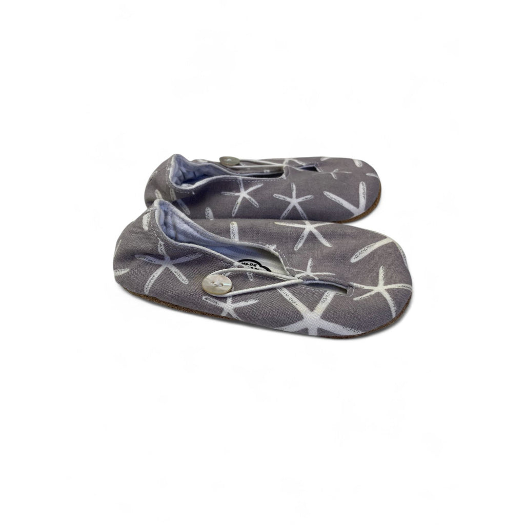 6-12M Grey & White Starfish Fabric Soft Soles Shoes - Myang