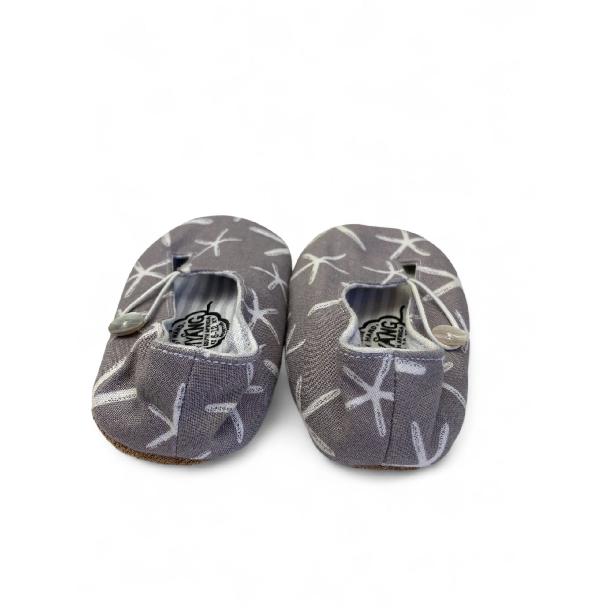 6-12M Grey & White Starfish Fabric Soft Soles Shoes - Myang