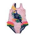 3-6M Pink Colourful Parrot Frill Swimsuit - Clicks