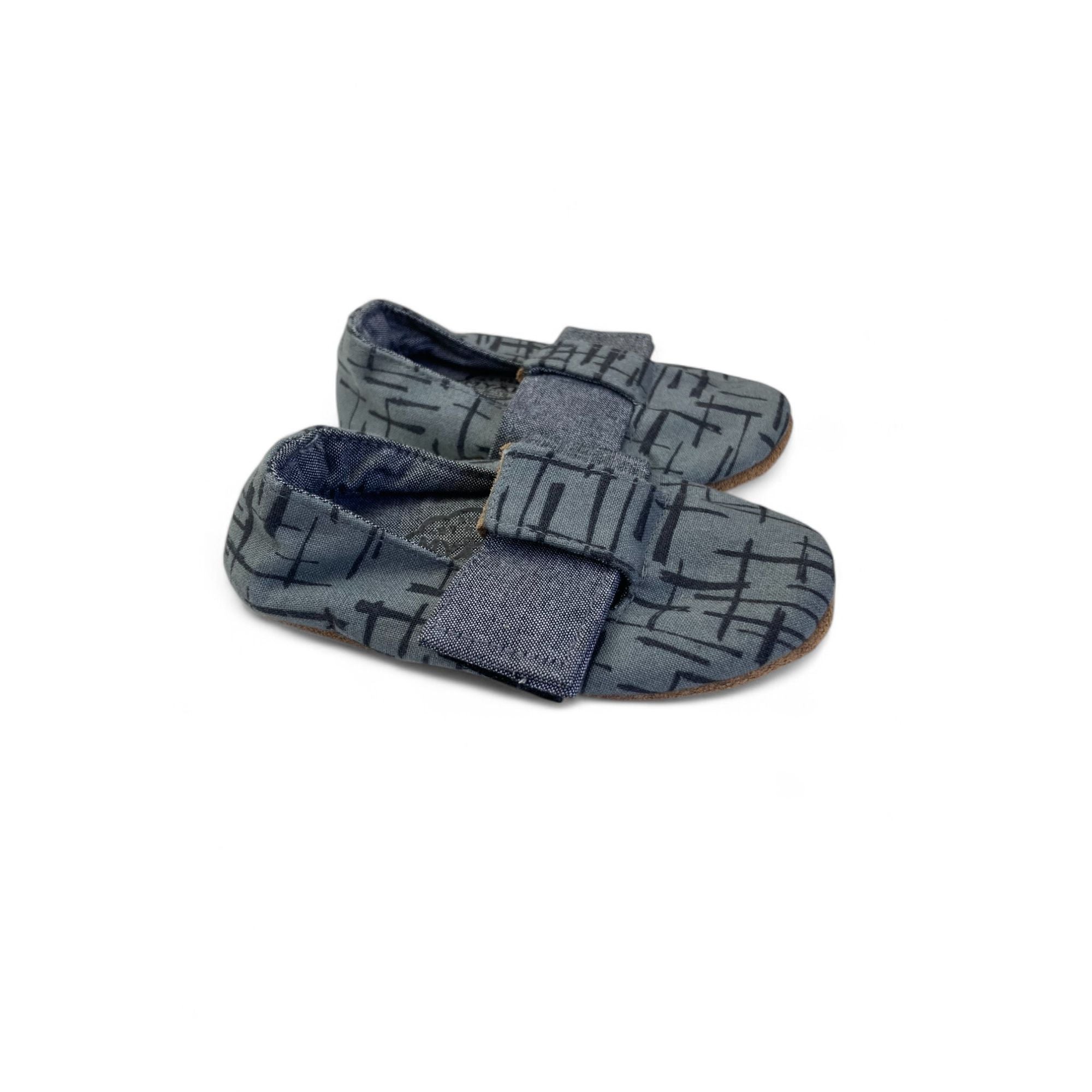 6-12M Dark Green & Grey Fabric Soft Soles Shoes - Myang