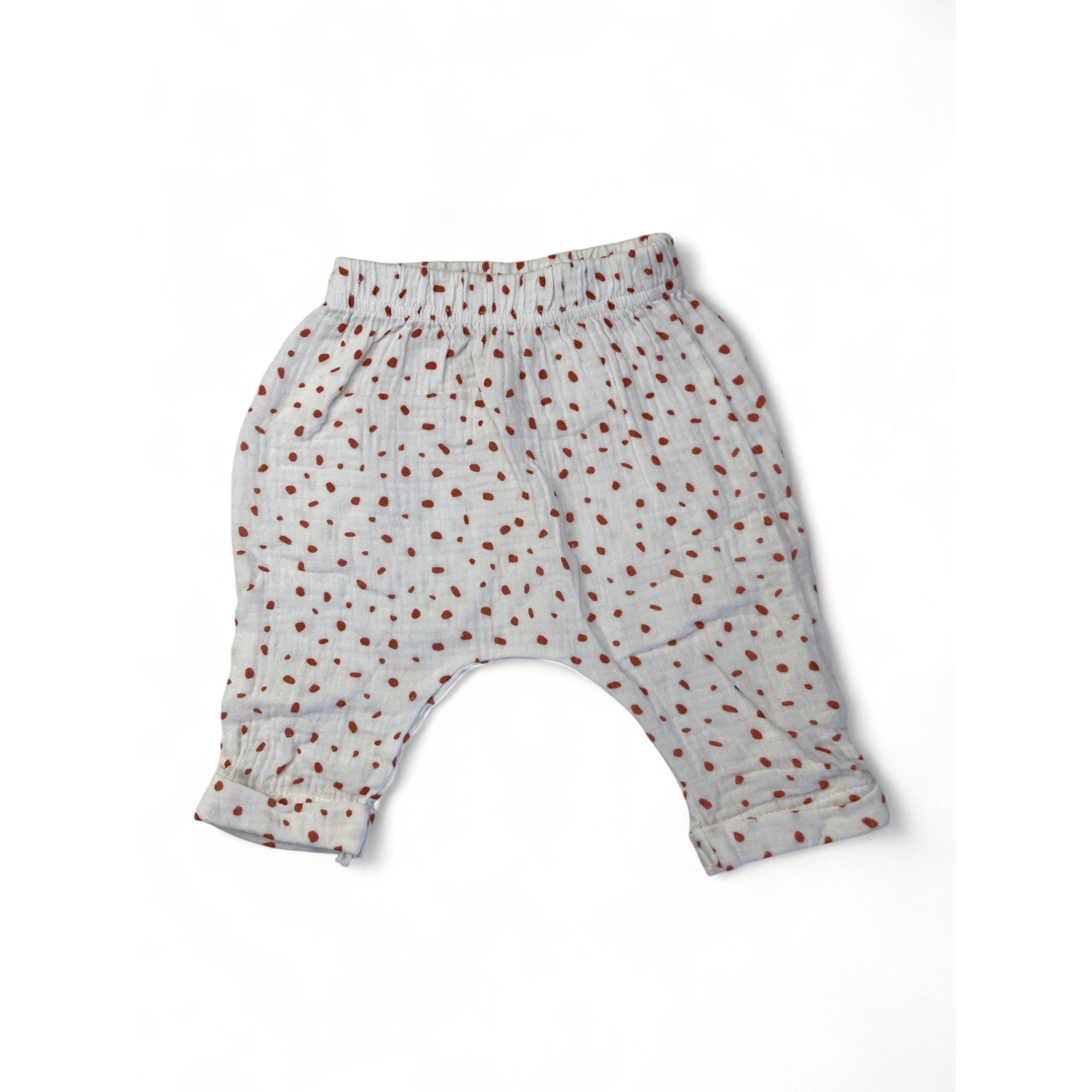 0-3M White & Rust Dotted Cotton Gauze Harem Shorts - Clicks