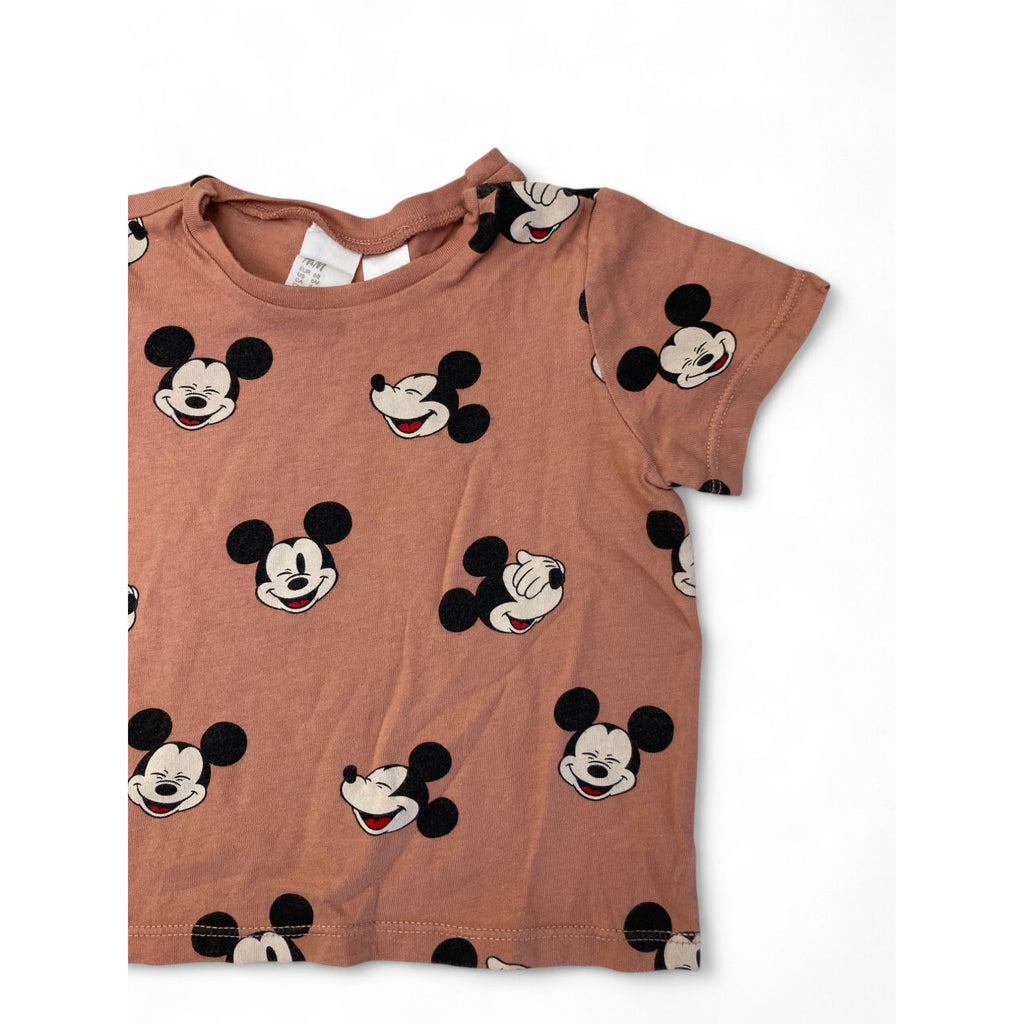 UK 4-6M Coral Mickey Mouse T Shirt - H&M
