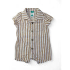 0-3M White & Beige Button Stripe Shirt Romper - Ackermans