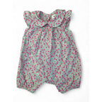 0-3M White, Pink & Aqua Floral Collared Romper - Clicks