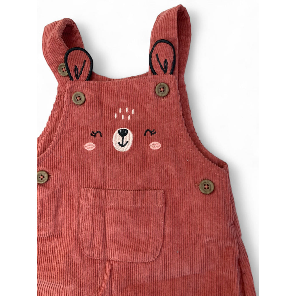 1-3M Coral Corduroy Bear Dungaree - Woolworths