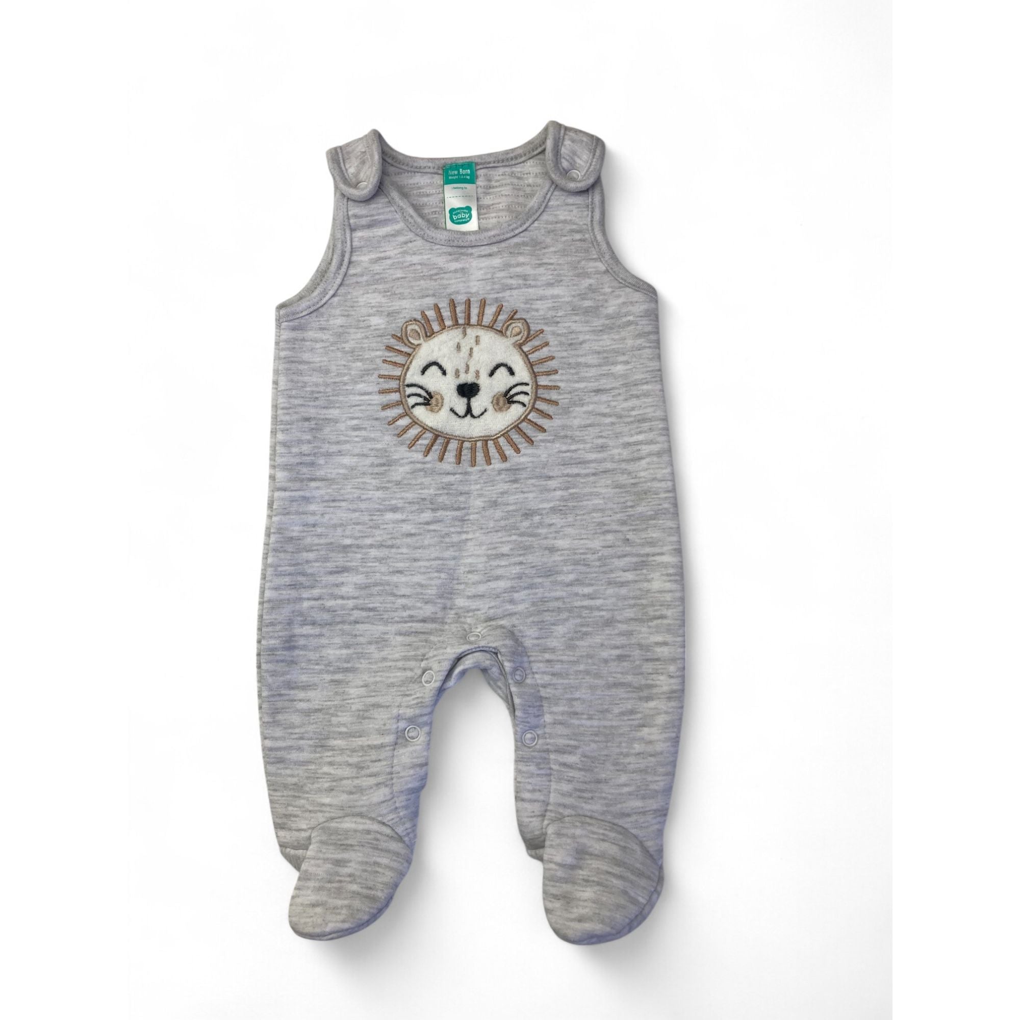 Newborn Grey Quilted Footed Dungaree Onesie - Ackermans