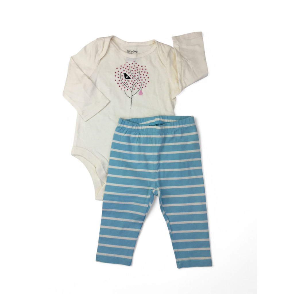 3-6M Cream Bodysuit & Blue Stripe Leggings - Gap