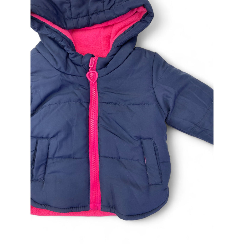 3-6M Navy Blue & Pink Fleece Lined Jacket - Jet
