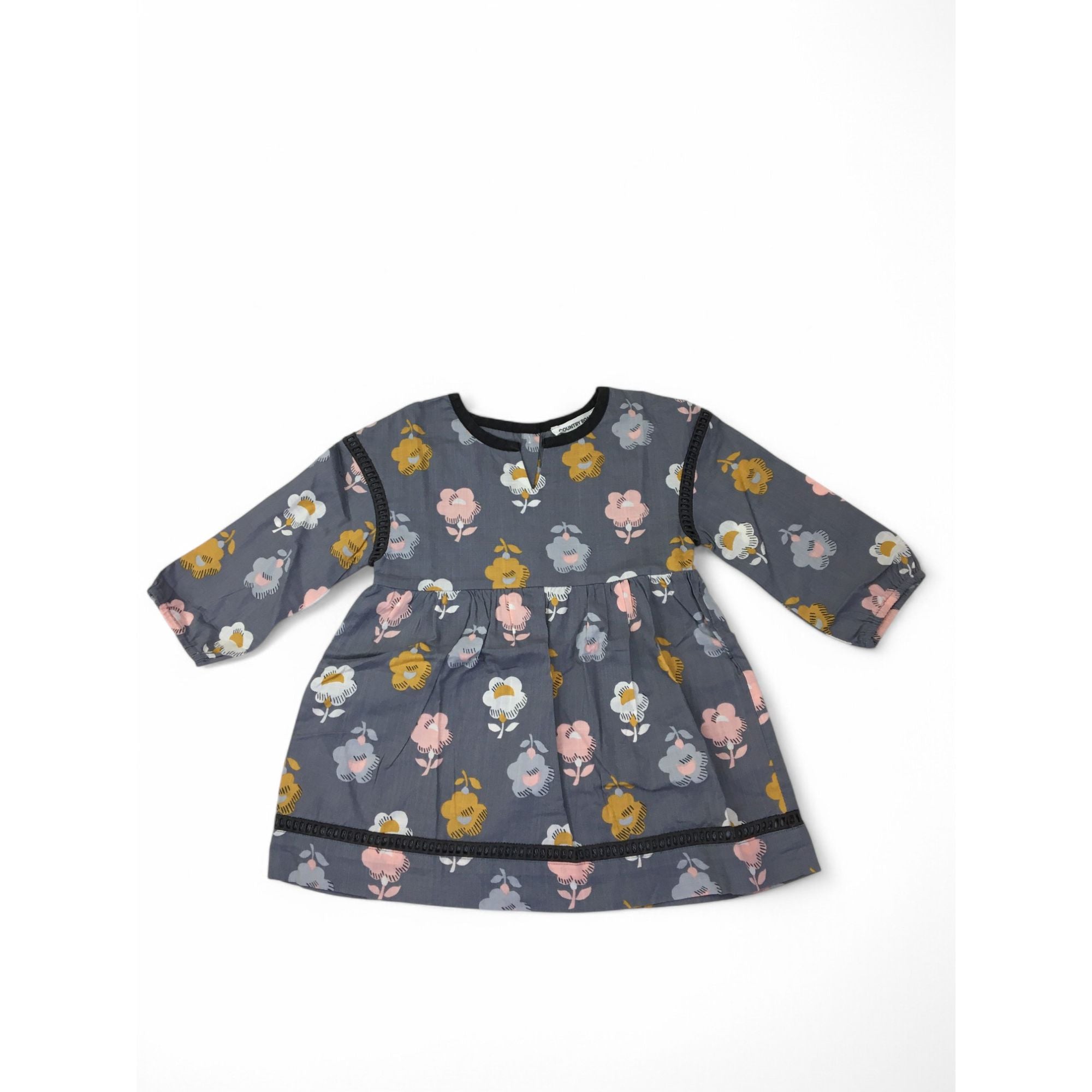 3-6M Grey Poppy Flower Print Tunic Dress - Country Road