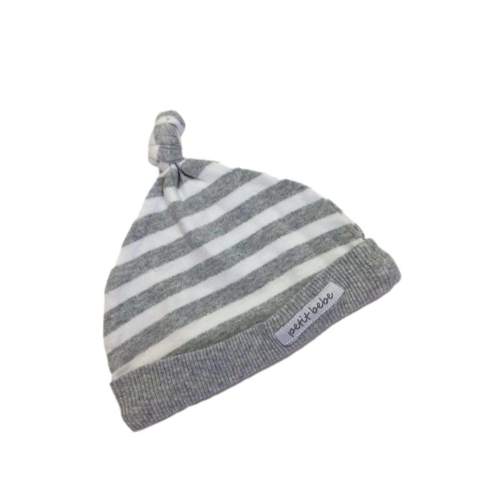 3-6M Grey & White Striped Knotted Beanie - Woolworths