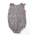 0-3M White, Navy & Pink Vine Printed Romper - Sticky Fudge