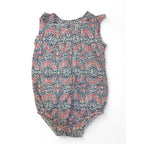 0-3M White, Navy & Pink Vine Printed Romper - Sticky Fudge