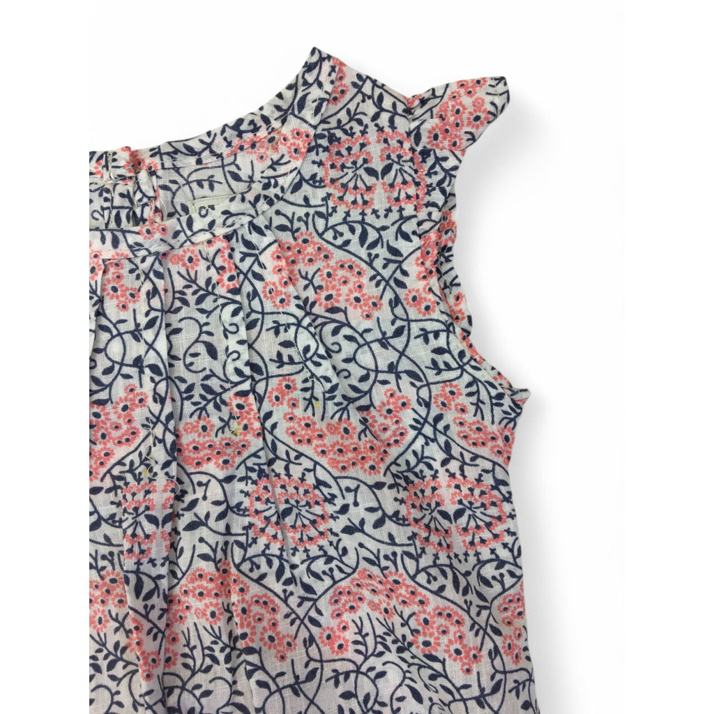 0-3M White, Navy & Pink Vine Printed Romper - Sticky Fudge