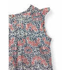 0-3M White, Navy & Pink Vine Printed Romper - Sticky Fudge