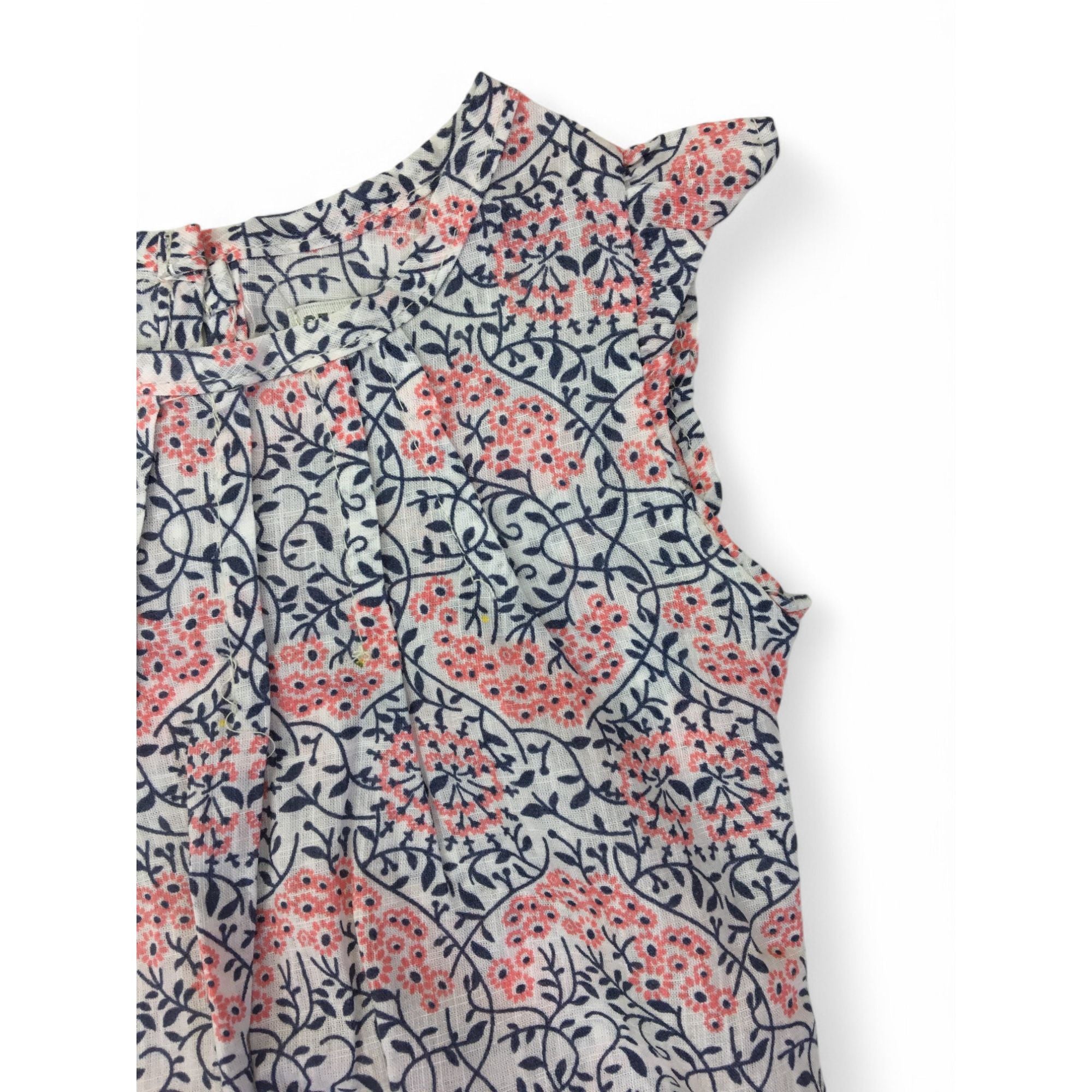 0-3M White, Navy & Pink Vine Printed Romper - Sticky Fudge