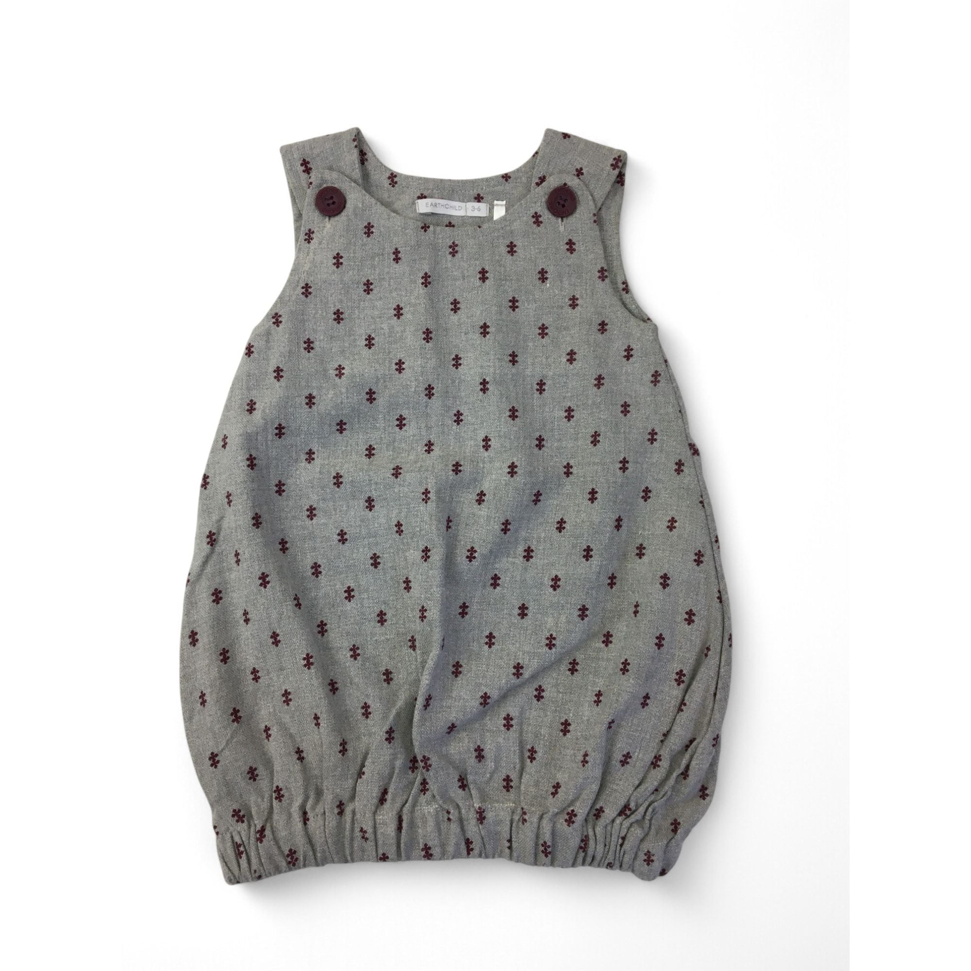 3-6M Grey & Maroon Pinafore Elastic Hem Tunic - Earthchild