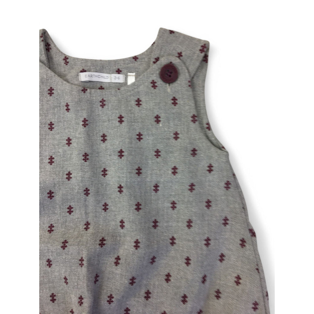 3-6M Grey & Maroon Pinafore Elastic Hem Tunic - Earthchild