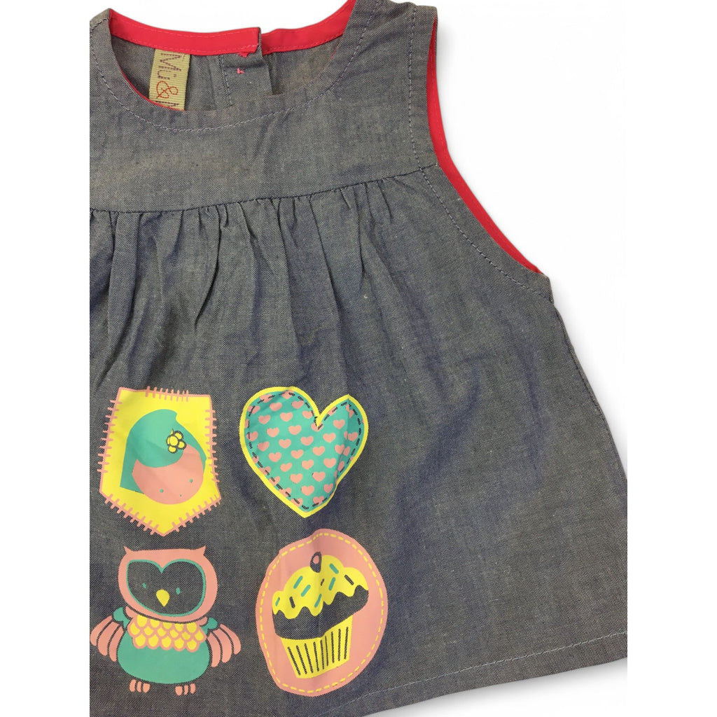 3-6M Blue Chambray Bird Applique Tunic - Mu & Me