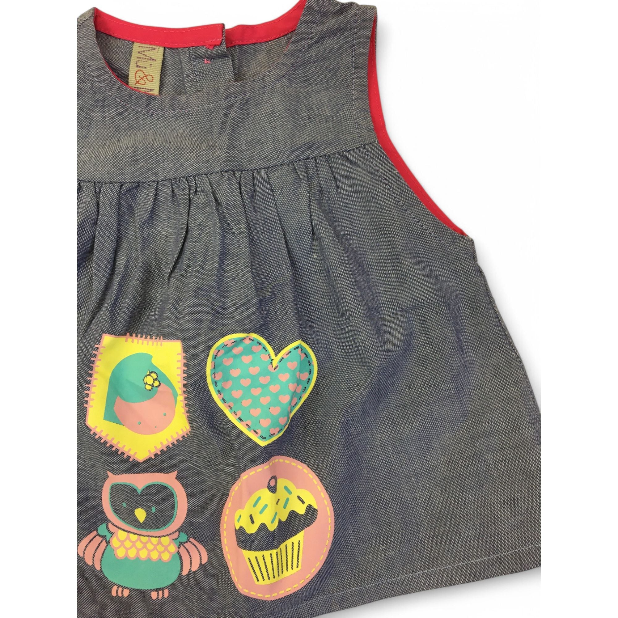 3-6M Blue Chambray Bird Applique Tunic - Mu & Me