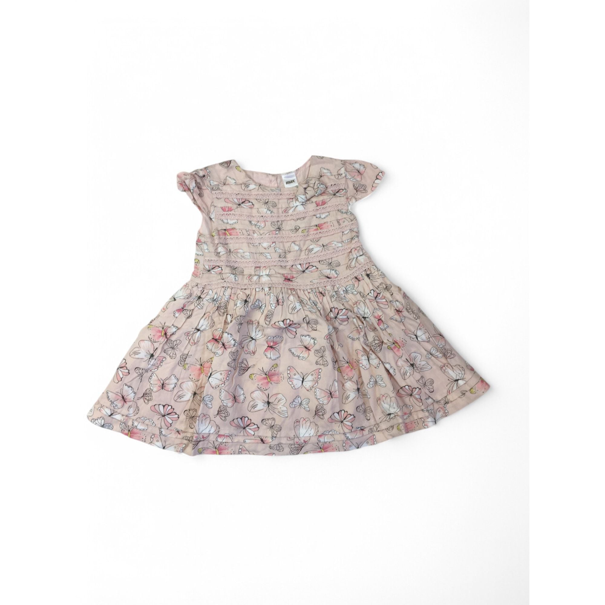 6-12M Light Pink Butterfly Crochet Lace Detail Dress - Max