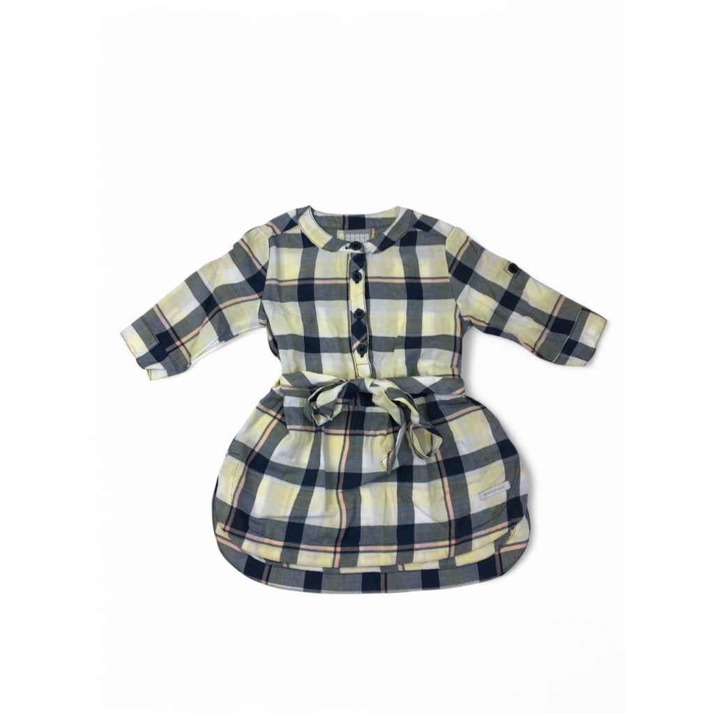 6-12M Navy & Yellow Plaid Belted Tunic Shirt Dress - Earthchild
