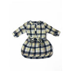 6-12M Navy & Yellow Plaid Belted Tunic Shirt Dress - Earthchild