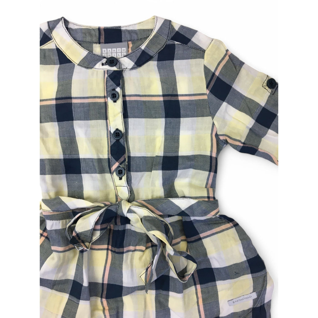 6-12M Navy & Yellow Plaid Belted Tunic Shirt Dress - Earthchild