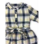 6-12M Navy & Yellow Plaid Belted Tunic Shirt Dress - Earthchild