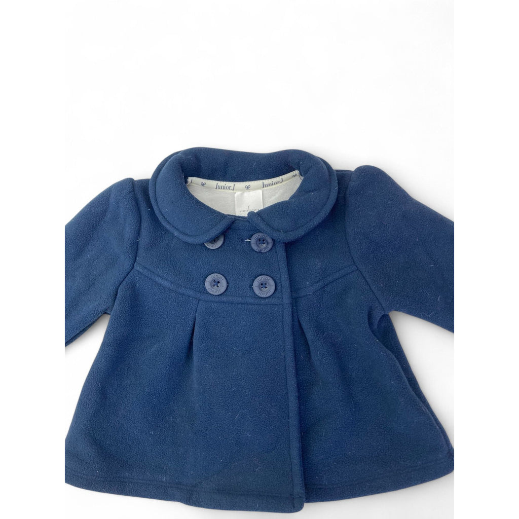3-6M Navy Blue Fleece Double Breasted Coat - Jasper Conran