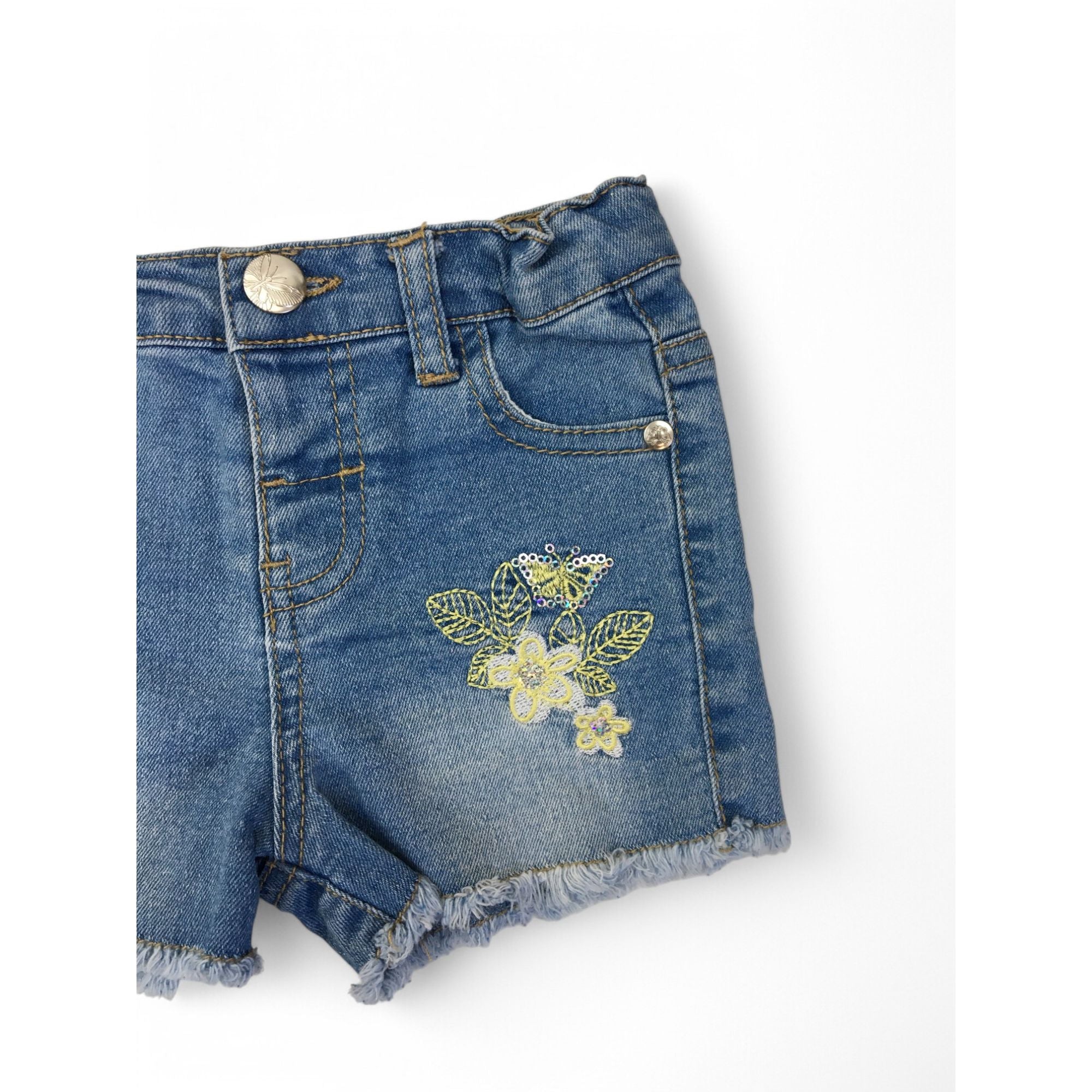 9-12M Light Blue Embroidered Denim Shorts - 123