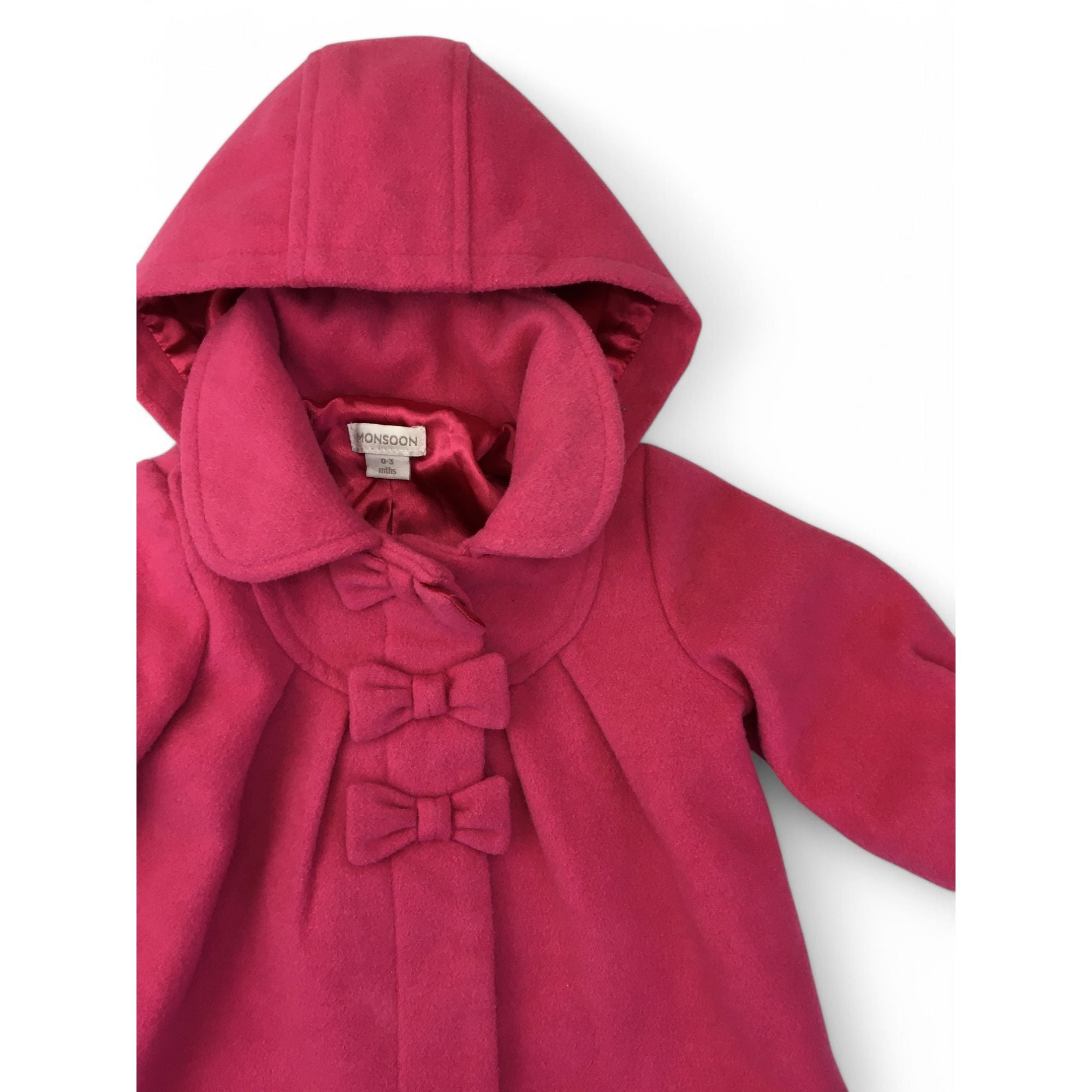 0-3M Cerise Pink Melton Hooded Coat - Monsoon