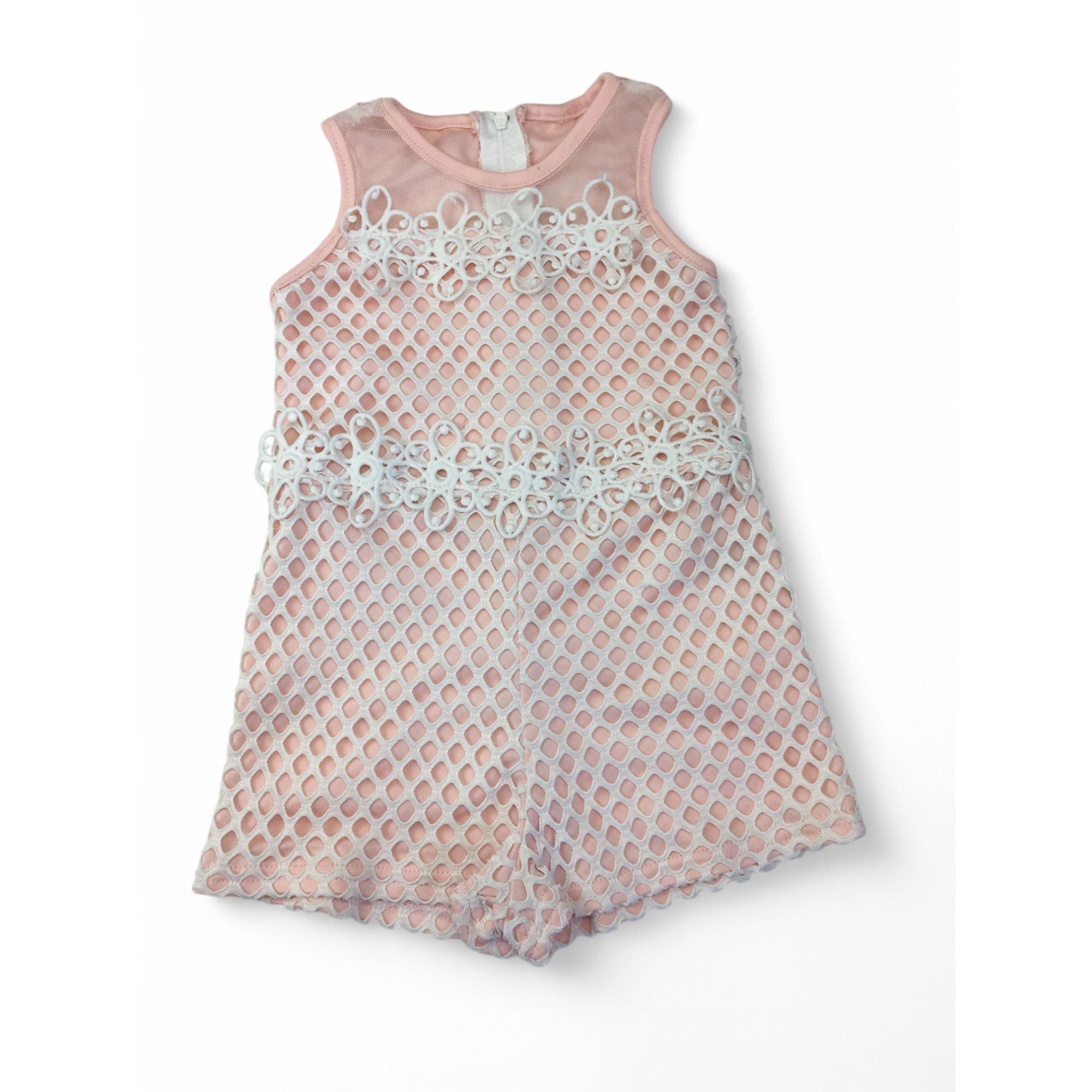 12-18M Light Pink & White Crochet Playsuit - Mr Price
