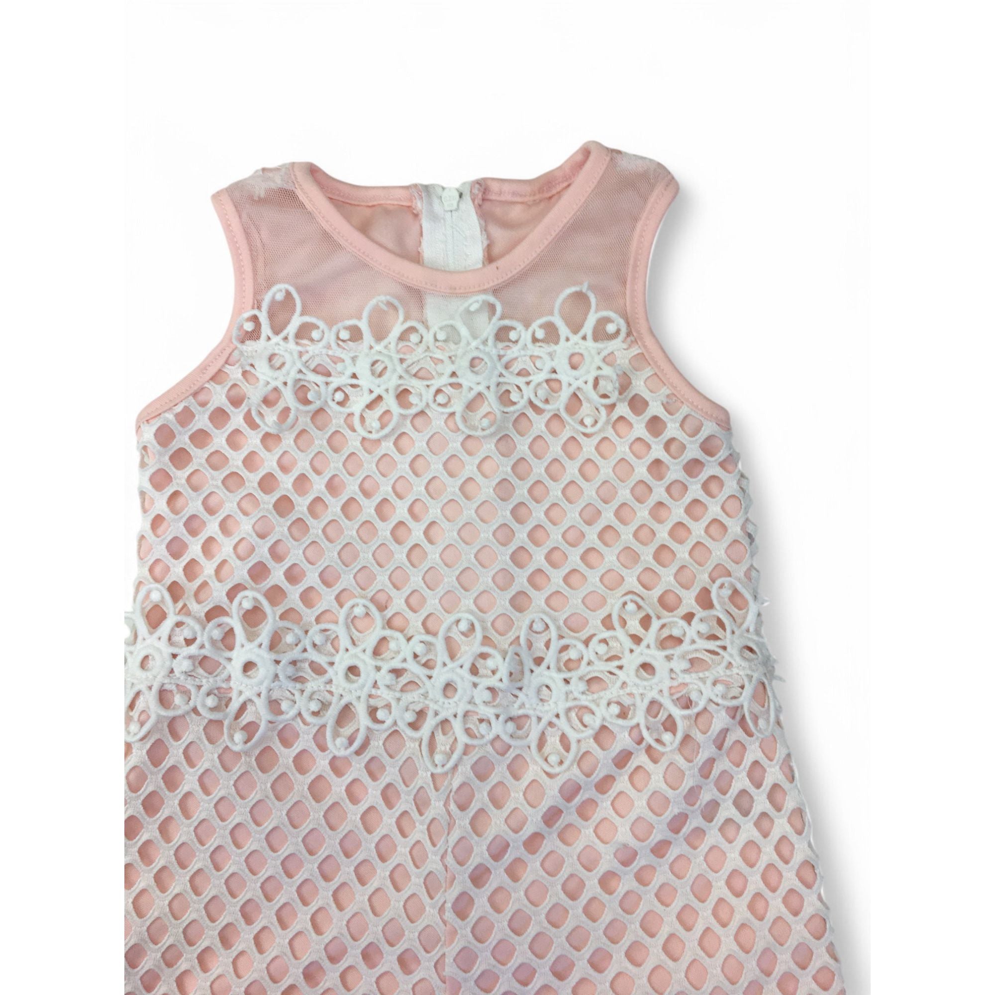 12-18M Light Pink & White Crochet Playsuit - Mr Price
