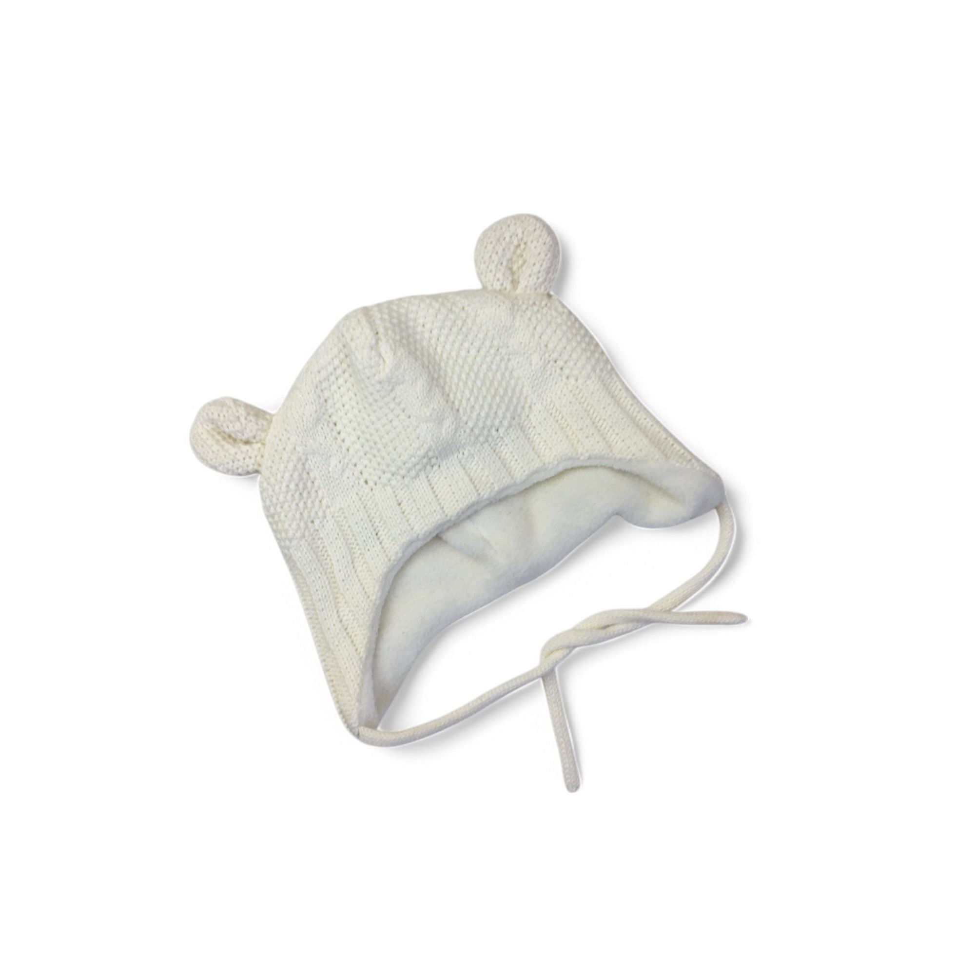 US 0-2M Cream Knit Fleece Lined Trapper Beanie - H&M