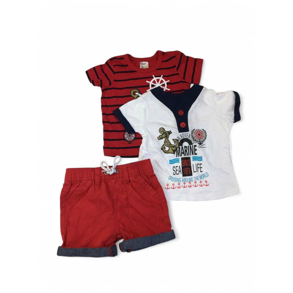 3-6M Red & White Nautical Summer Short & T Shirts - 123