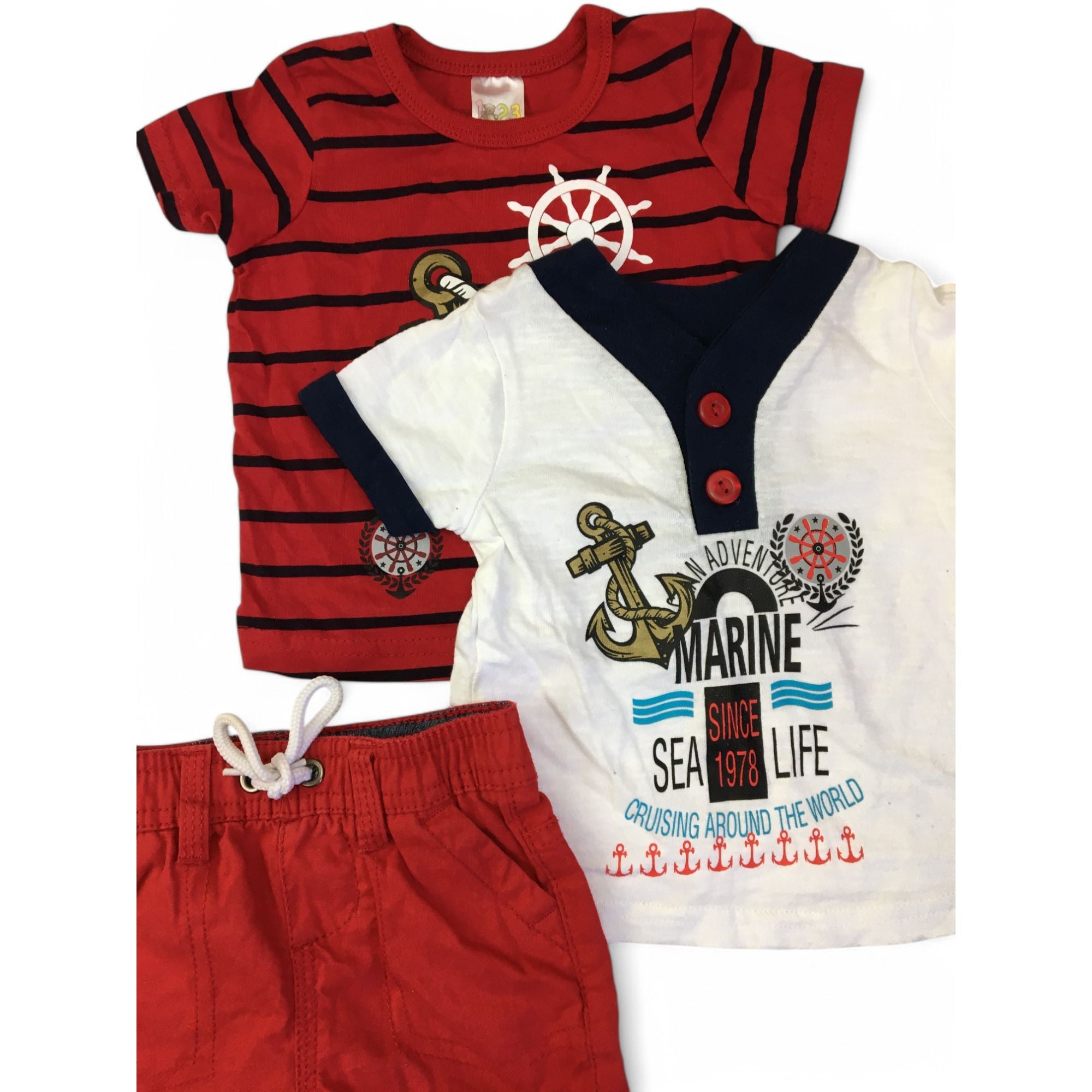 3-6M Red & White Nautical Summer Short & T Shirts - 123