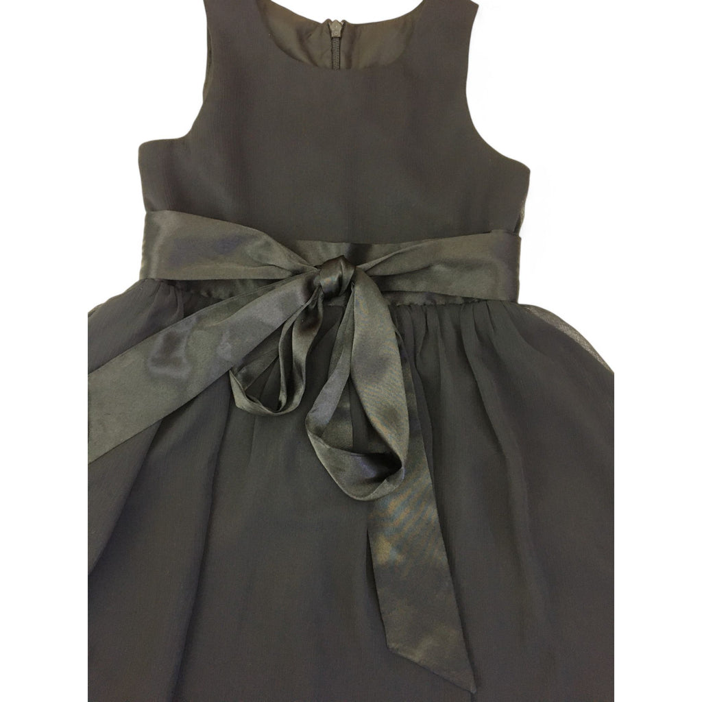 5Y Black Chiffon Belted Flower Girl Dress - Petite Princess By Bride & Co