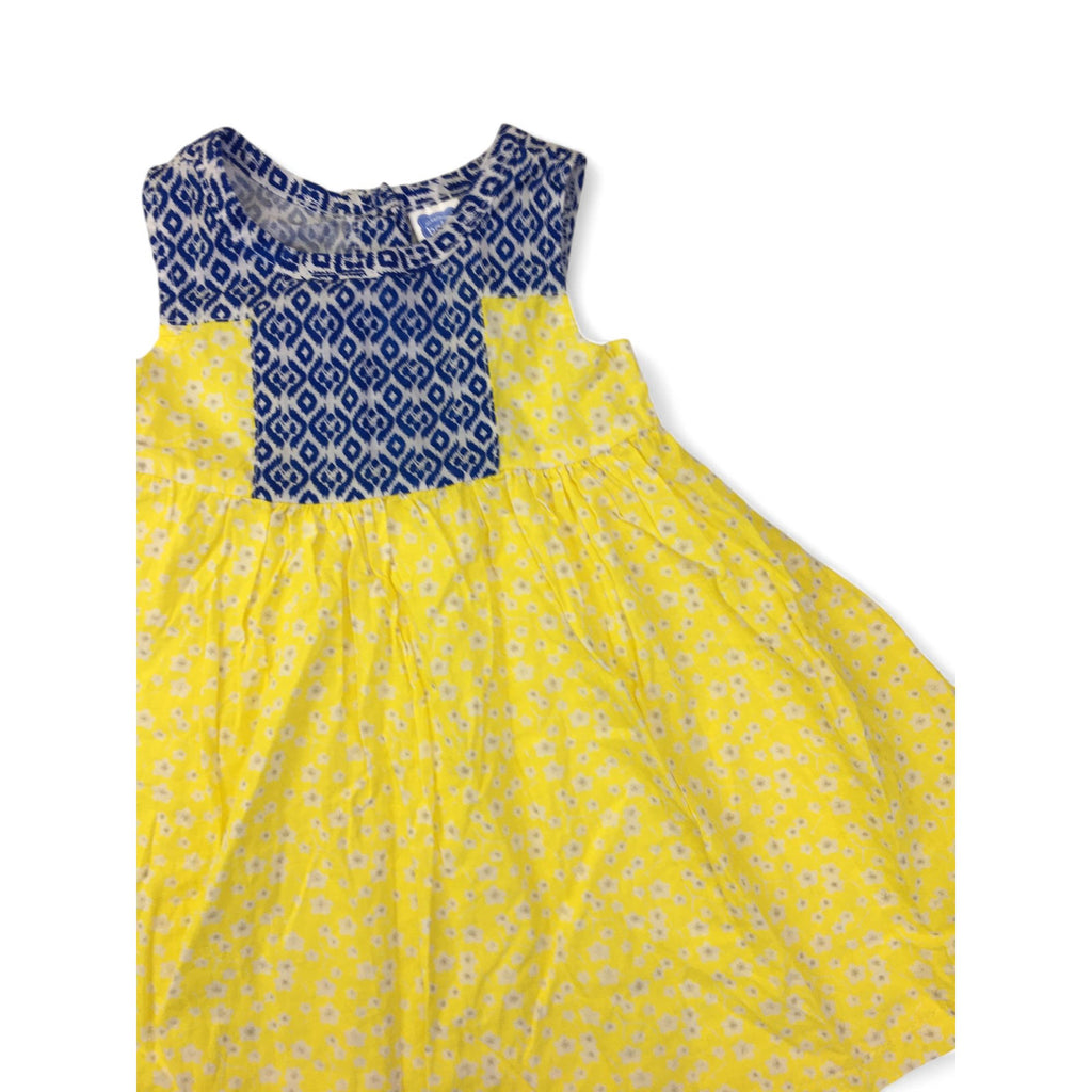 3-6M Yellow & Navy Floral Printed Sleeveless Cotton Dress - Ackermans